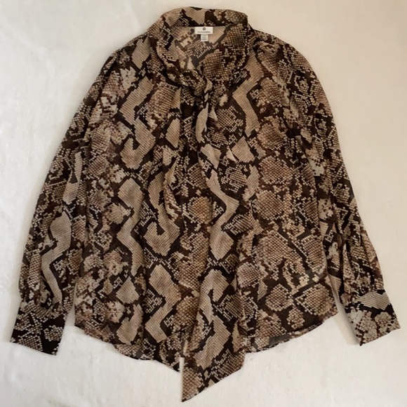 Altuzarra x Target | Snakeskin Pattern Sheer Front Bow Long Sleeve Blouse (L) - Picture 3 of 16